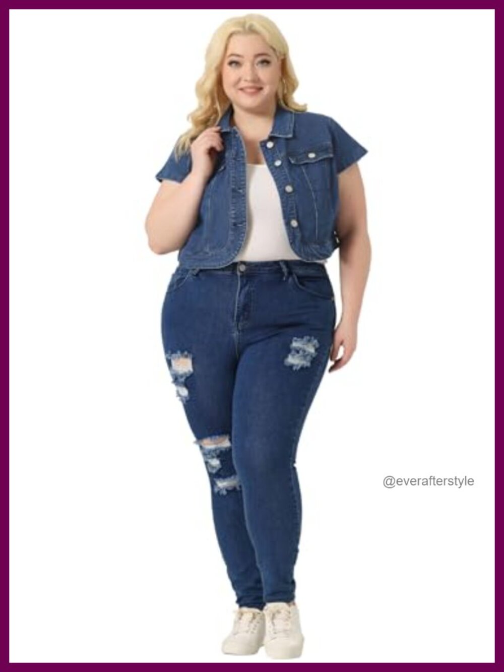 Plus Size Cropped Denim Jacket Button Down Y2K Streetwear Short Sleeve - Picture 2 of 6
